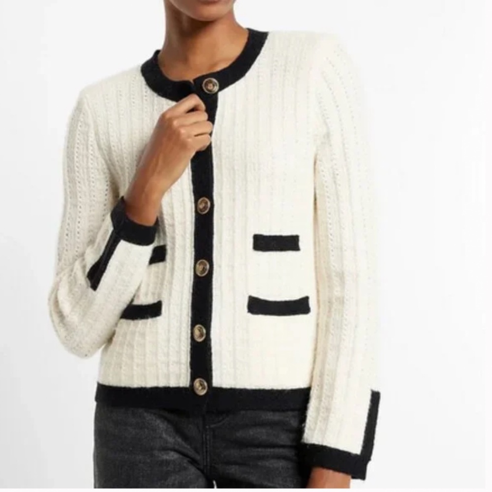 NWT Express Tipped Novelty Button Sweater Jacket in Swan Size Small